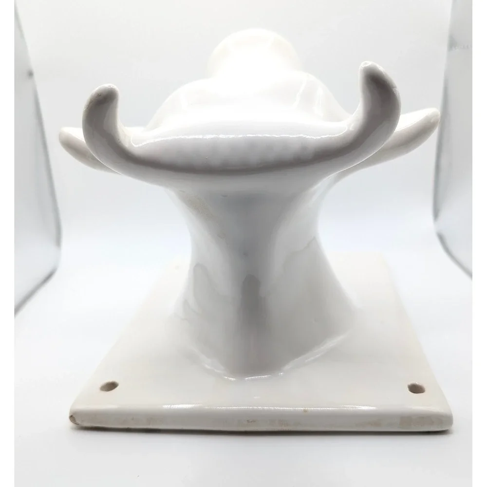 Vintage Ceramic Cow Head Wall Mount White Glossy Bull Steer Key Hook